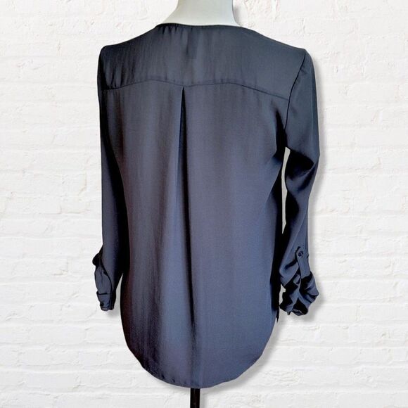 Divided H&M Black Blouse Lightweight Button Up Roll Tab Sleeve Size 2 - Picture 5 of 11